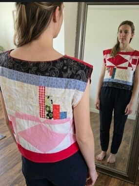 Upcycled Vtg Quilt-top Cropped Top S-M Handmade Dont Throw It Out